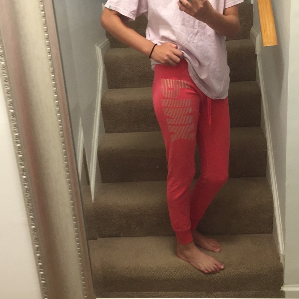 Pink pants made by the brand pink.